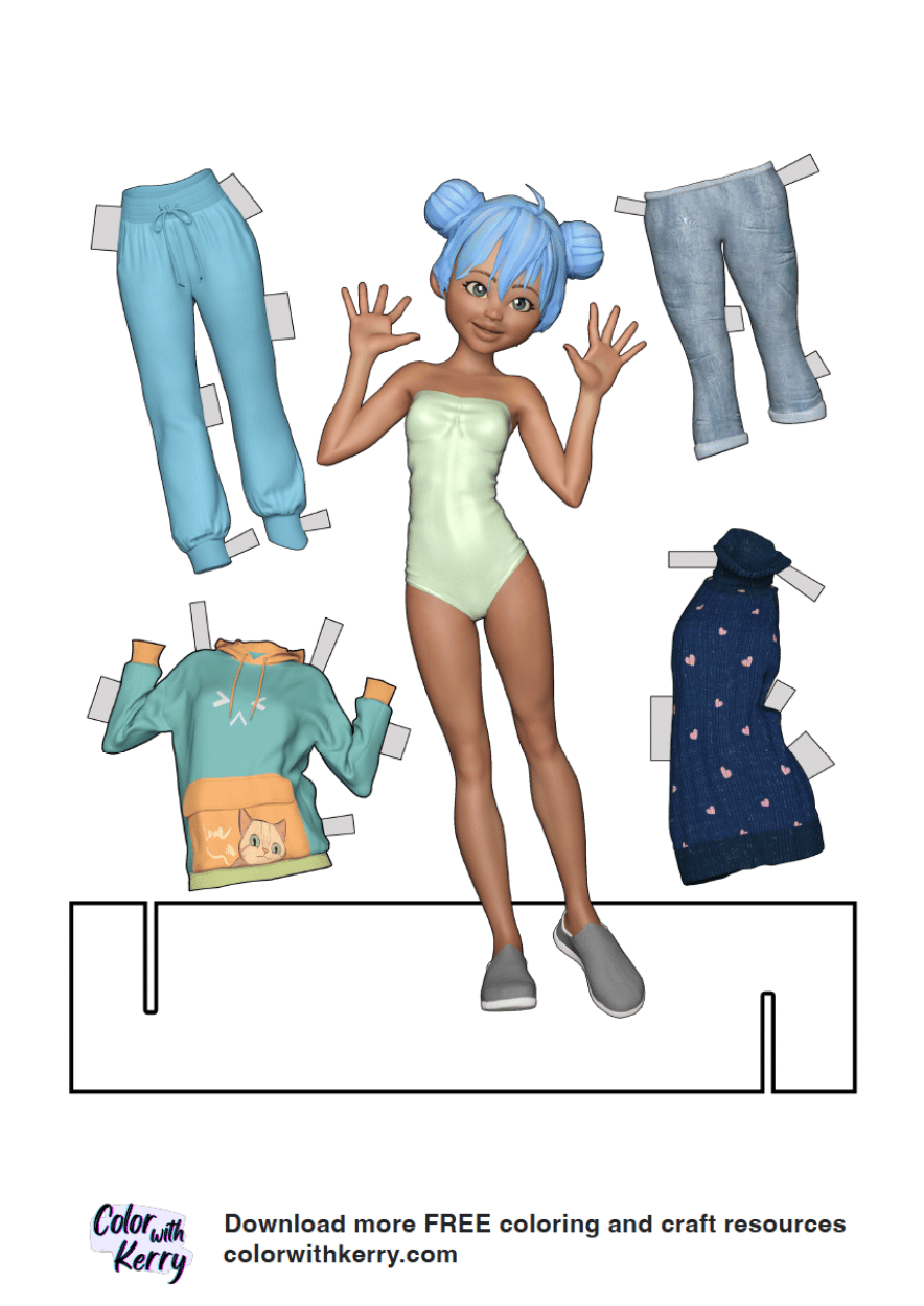 Free paper doll with mix of fun casual outfits
