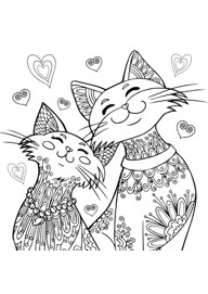 Download free printable fun love coloring sheets of loving cats