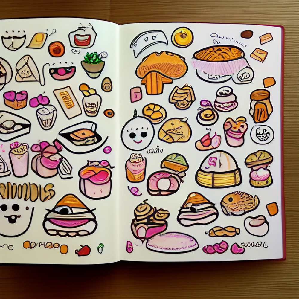 kawaii food doodle page