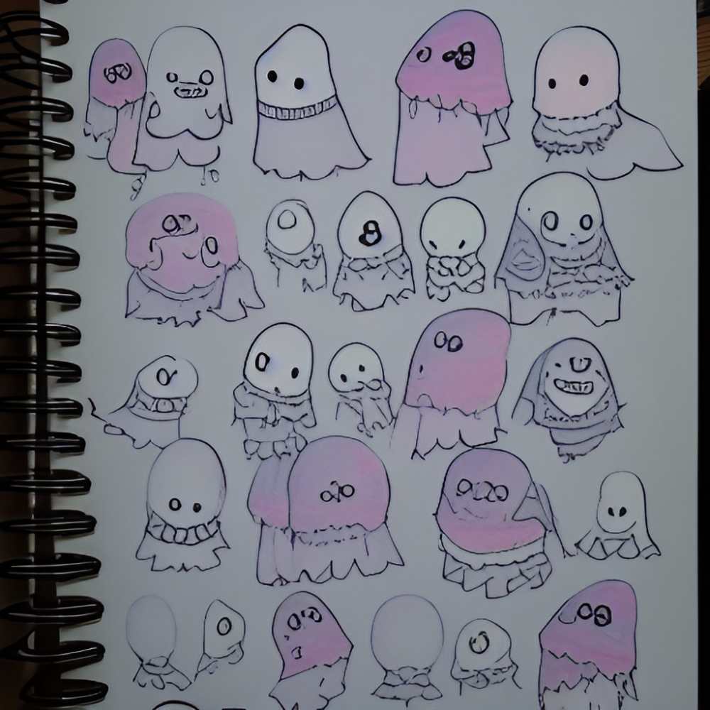 kawaii ghosts doodle page