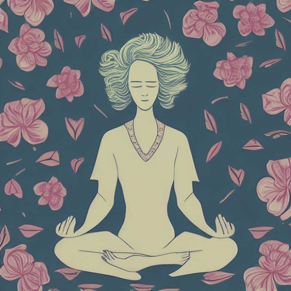 digital illustration woman meditates in rose garden