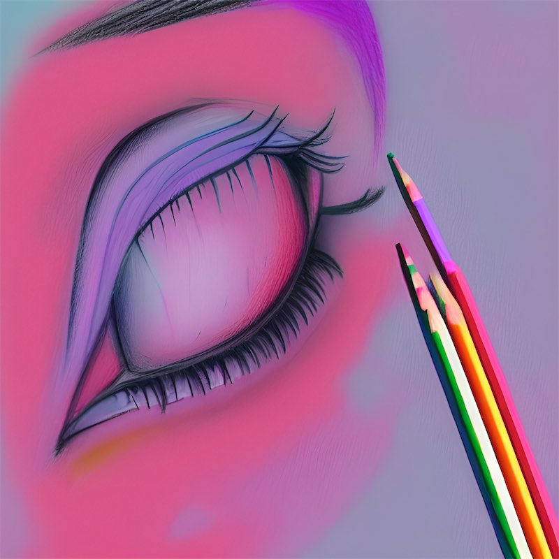 An eye drawing with some pencil crayons