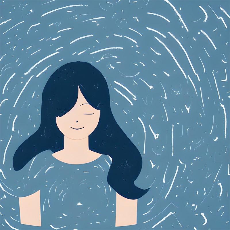  illustration of girls face with her eyes closed. Practicing mindfulness awernessbright, calming and relaxing aesthetic.