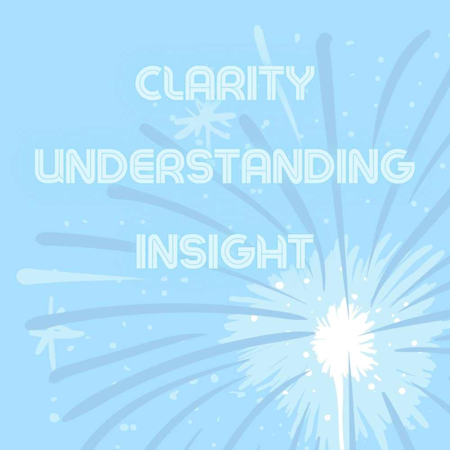 Clarity, understanding, insight on a light blue dandelion background