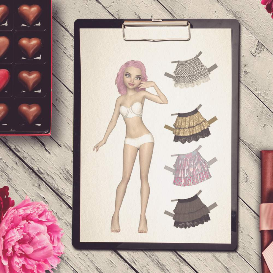 Free cut out fashion paper doll - date night