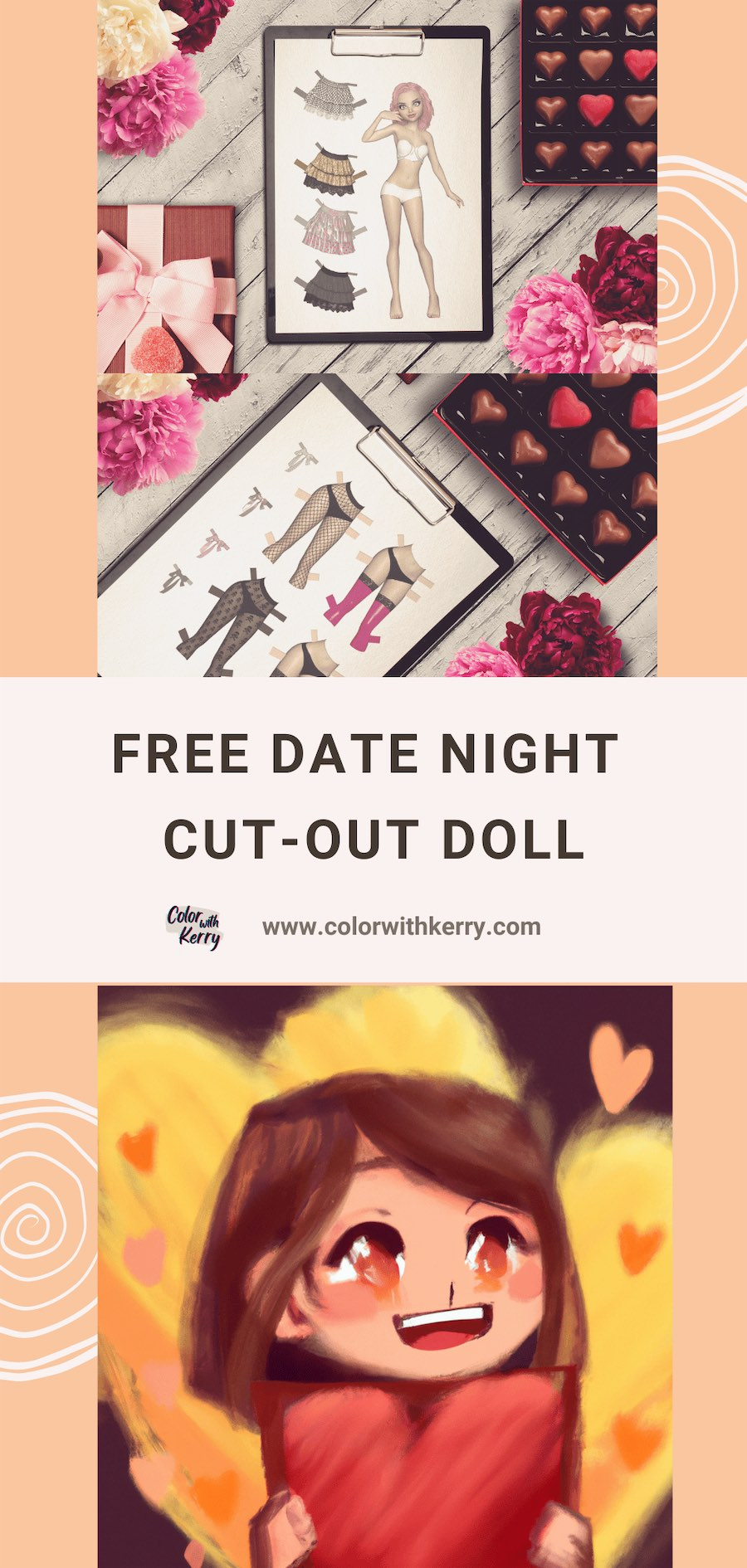 Free cut out fashion paper doll - date night