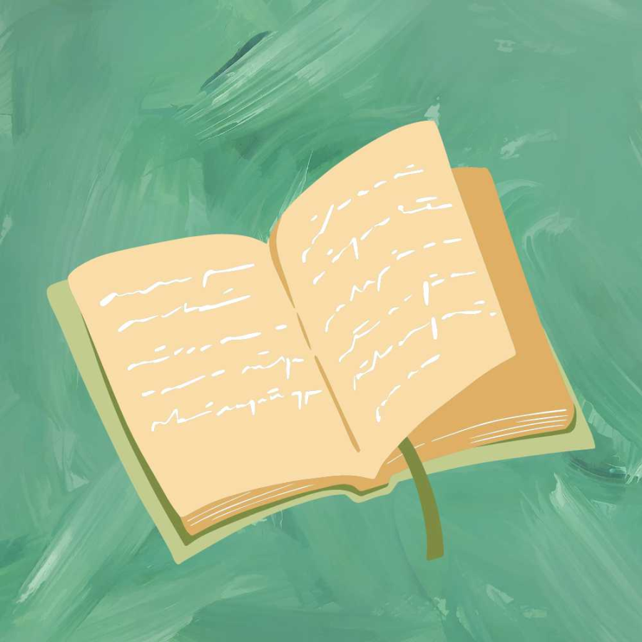 Green paint background with a journal illustration