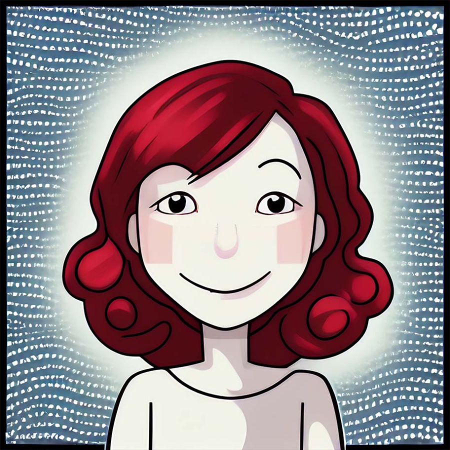 A red head toon women with an expression of gratitude